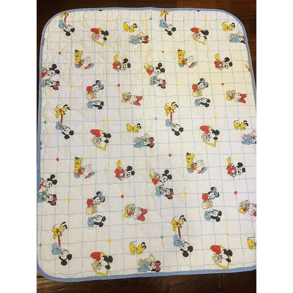 Vintage Mickey Mouse Baby Blanket Quilt Minnie Donald Pluto 80'S Disney Toddler